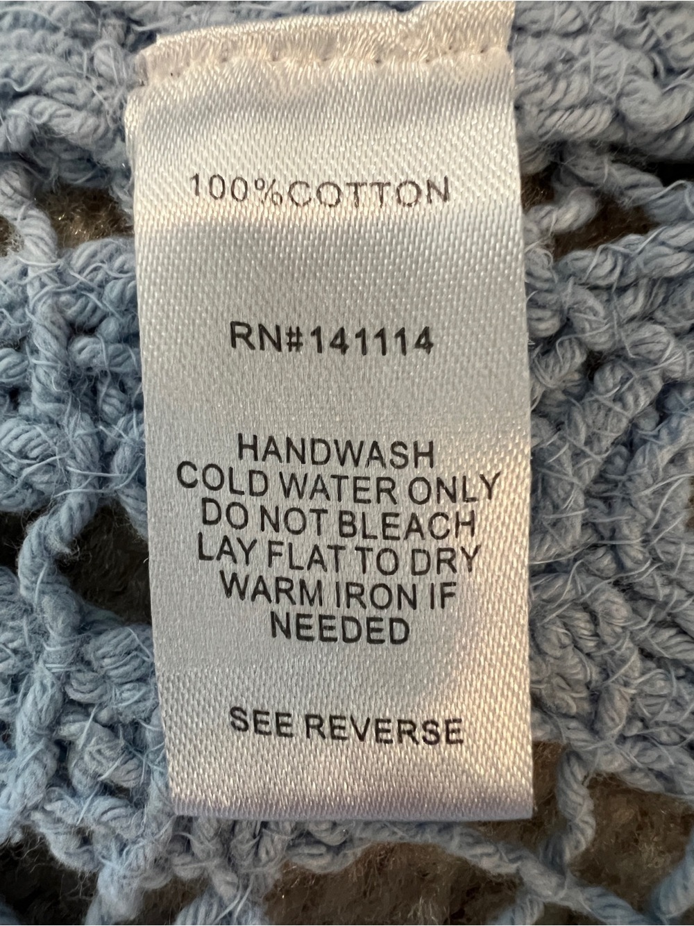 Yaira Baby Blue 100% Cotton Floral Crochet Boho Coastal Casual Tank Top- L - Picture 4 of 6